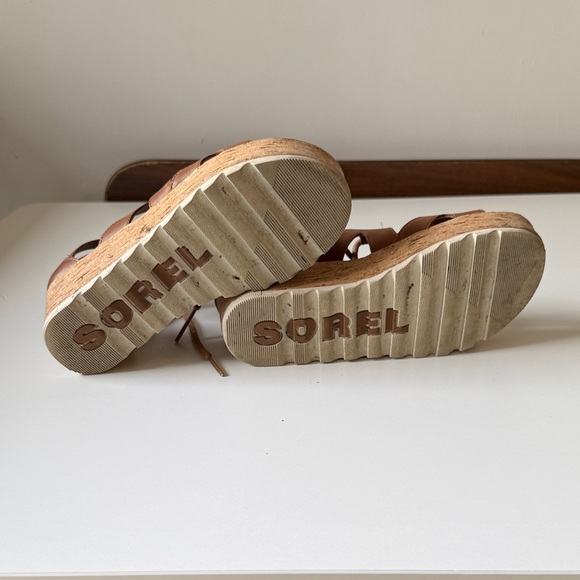Sorel Brown Leather Lace-Up Wedge Sandals - Picture 6 of 6
